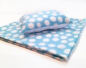 3 Pc. Fleece Blanket, Pillow & Lovey Set - Baby / Toddler - Blue w/ White Big Dot