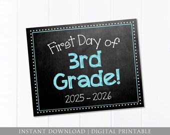 Erster Schultag Schild, dritte Klasse, 3.Klasse, Tafel, Ersttagsschild, Back to School Schild, 8x10 DIGITAL druckbare JPEG blau Download