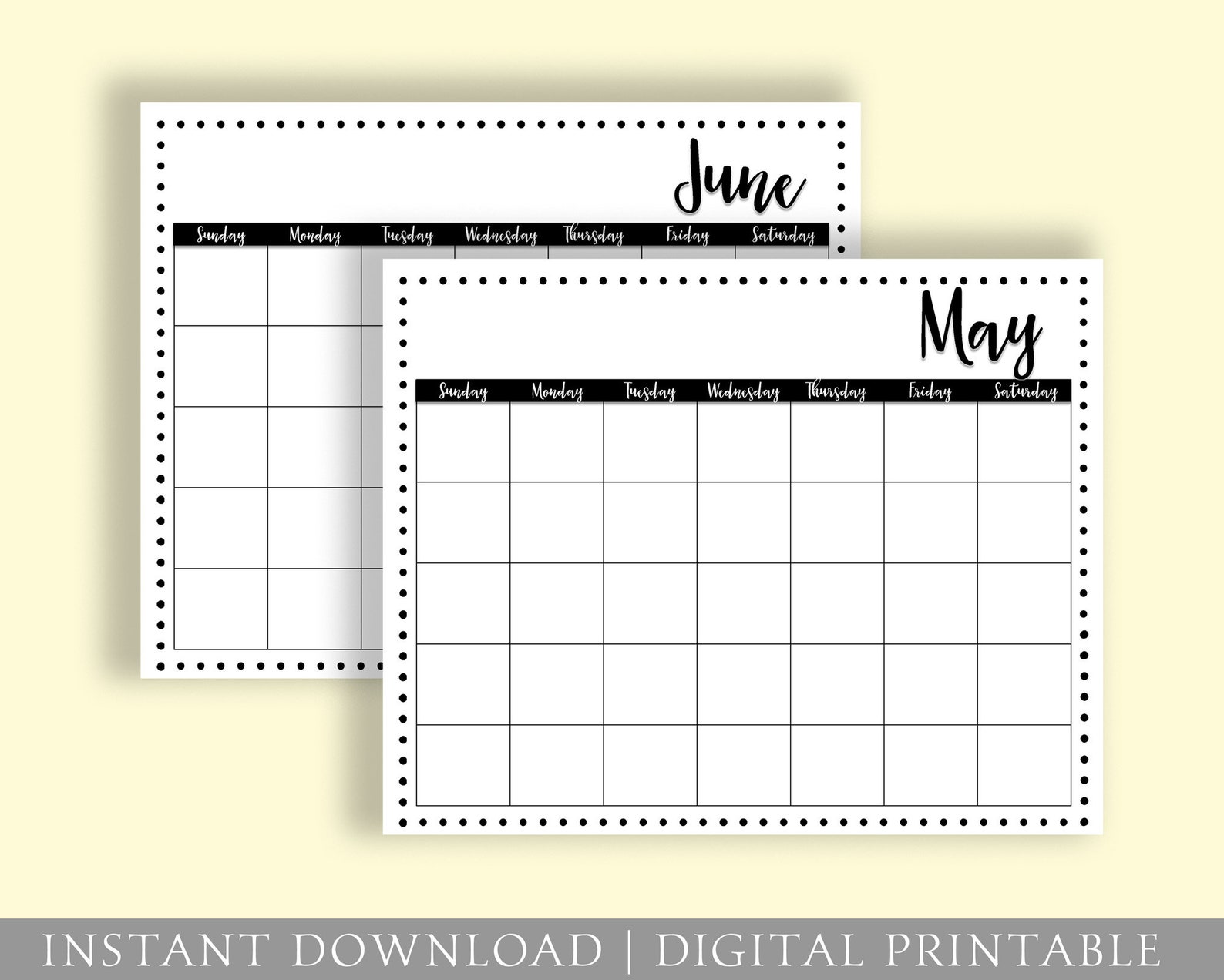 Calendar Monthly Blank Printable Digital Files Desk - Etsy