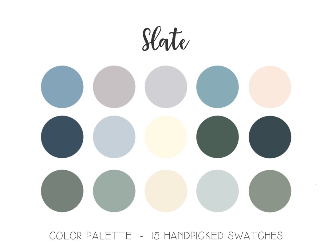 Slate Color Palette, Procreate Swatches, Blue Gray Cream Green Shades