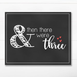 Pregnancy Announcement - And Then There Were Three - DIGITAL 8x10 Chalkboard Print - Red - Printable JPEG Instant Download