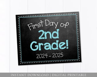 First Day of School Sign, 2nd Grade, Chalkboard, First Day Sign, Boy Blue, Back to School Sign, 8x10 Digital Printable JPEG Instant Download