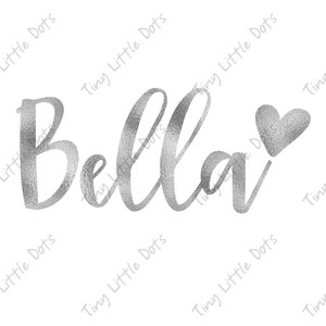 Personalized Name Heart Sticker DIGITAL Iron On Transfer Printable - Choose Your Color - Silver Foil - DIY Birthday Party Outfit Name