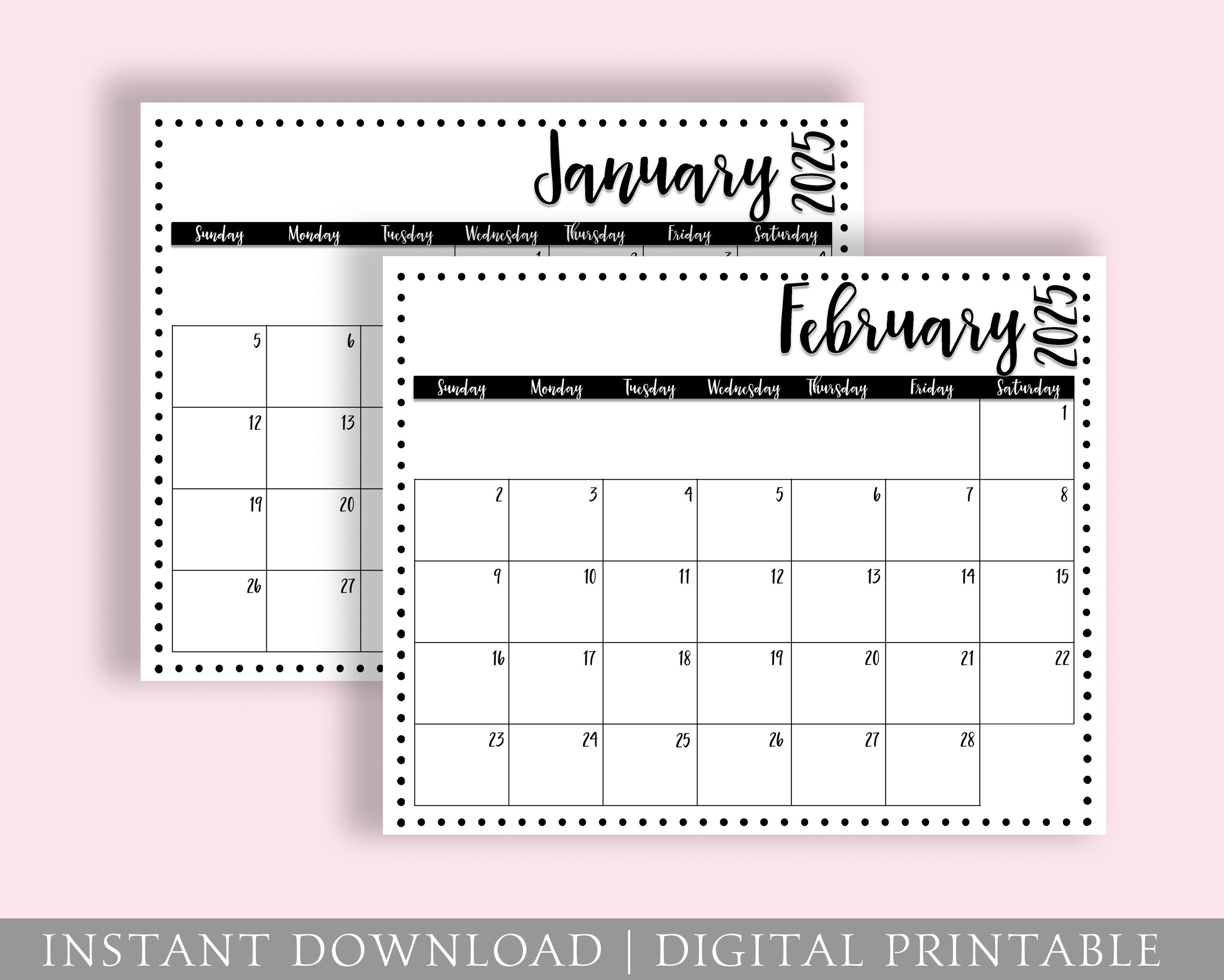 Calendar 2025 Monthly, Dated Calendar, DIGITAL Printable, Planner, 8x10 Calendar, Cute Desk Wall Work Calendar, Planner, Instant Download