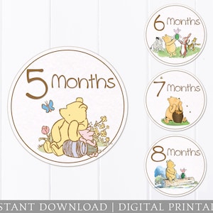 Adesivi mensili per neonati - Winnie the Pooh Vintage Classic - Trasferibili tramite ferro da stiro - Accessorio fotografico DIGITALE per la pietra miliare - Stampabile per baby shower