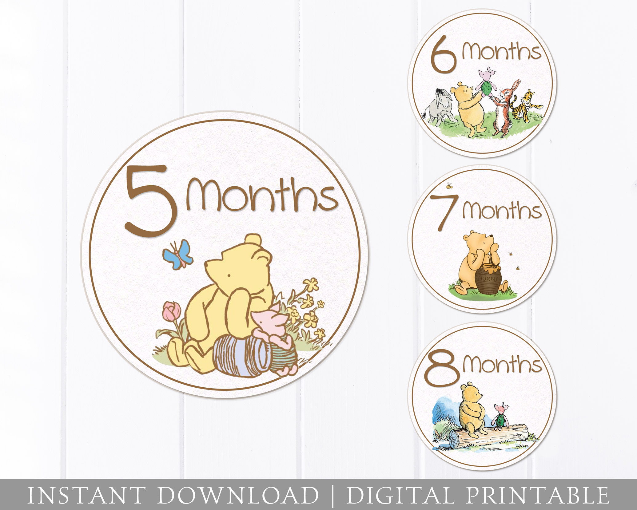 Classic Vintage Winnie the Pooh, and Friends, Vintage Style, Stickers, Baby  Shower, Birthday Party, Favors, (20) 2 inch