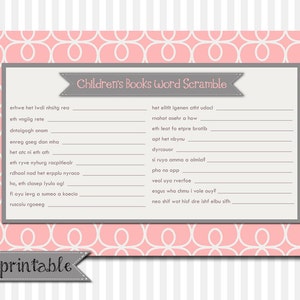 Children's Book Scramble - Baby Shower Game - Pink Gray Girl - 5x7 ...