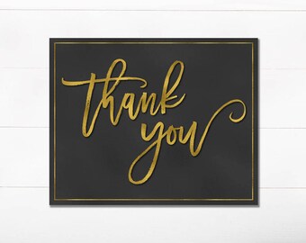 Thank You Printable Chalkboard Sign - Wedding Sign Gold - Digital Printable - Thank You Sign - Wedding Thank You - 8"x10" DIY Print At Home