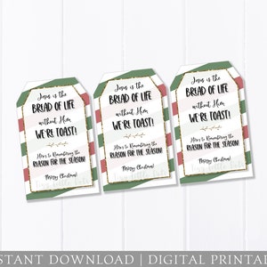 Kerstcadeautag, buurcadeau, broodcadeau, slimme digitale afdrukbare, collega-vriendschool, christelijke reden voor het seizoen