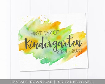 First Day of School Sign, Kindergarten, Watercolor, Green Yellow, 1st Day Sign, Back to School Sign, 8x10 DIGITAL Printable JPEG Download