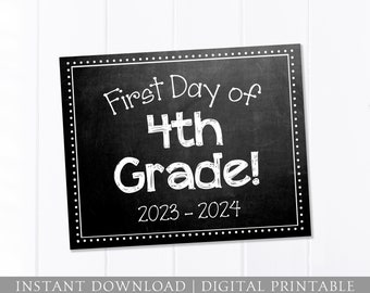 First Day of School Sign, 4th Grade, Chalkboard, 1st Day Sign, Back to School Sign, Neutral, 8x10 DIGITAL Printable JPEG, Instant Download