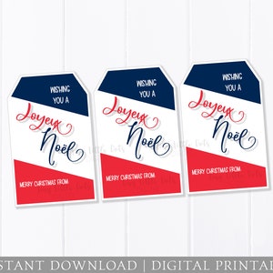 Etykieta na prezent świąteczny, prezent dla sąsiada, prezent francuski, Joyeux Noel Francja, Clever Easy DIGITAL Printable, Co-Worker Friend School, prezent świąteczny
