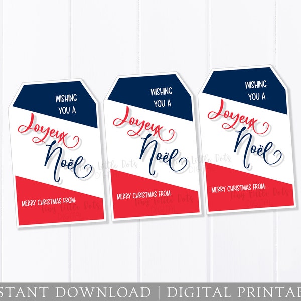 Christmas Gift Tag, Neighbor Gift, French Gift, Joyeux Noel France, Clever Easy DIGITAL Printable, Co-Worker Friend School, Holiday Present