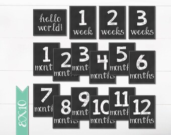 Baby Milestone Chalkboard Printable, First Year, Weeks & Months 8"x10" (Digital Download)