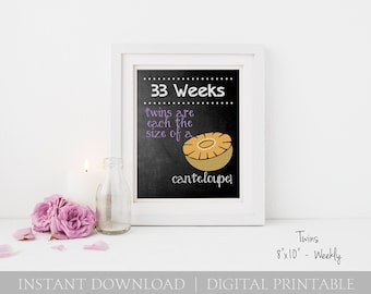 Twins Weekly Pregnancy Chalkboard Baby is the Size of a.... Every Week / 8x10 DIGITAL Printable Maternity Photo Prop / Set of 35