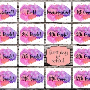 First Day of School Sign / Preschool to 12th Grade / Watercolor / Last Day of School / 8x10 DIGITAL Printable JPEG Pink / Set of 15 Grades