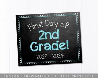 First Day of School Sign, 2nd Grade, Chalkboard, First Day Sign, Boy Blue, Back to School Sign, 8x10 Digital Printable JPEG Instant Download