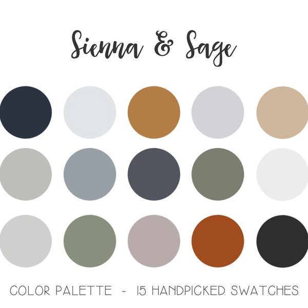 Gray Color Palette, Procreate Swatches, Shades of Green Gray Brown Blue Rust Boho Rustic, iPad, Hex Values, PMS Pantone, Design Inspiration