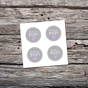 Ready To Pop Baby Shower Party Favor DIGITAL Sticker Printable Gray Purple Party Game jpeg Print at Home DIY image 1