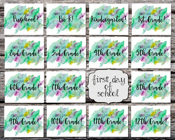 First Day of School Sign / Preschool to 12th Grade / Watercolor / Last Day of School / 8x10 DIGITAL Printable JPEG Green / Set of 15 Grades