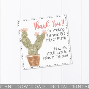 Leraar cadeau, digitaal afdrukbaar, waardering van de leraar, bedankje cadeau, zomerthema, cactus, eindejaar, collega vriend school, DIY pdf