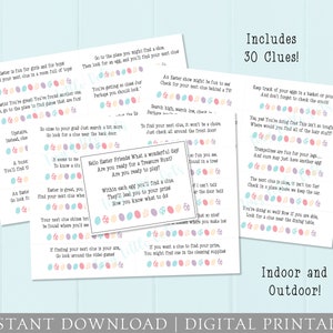 Búsqueda del tesoro de Pascua, Búsqueda del tesoro de Pascua, Rellenos de huevos de Pascua, Interior al aire libre, Pistas fáciles para niños, 30 pistas, Descarga DIGITAL imprimible