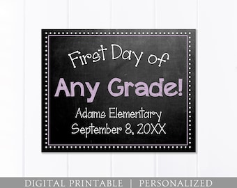 Custom First Day of School Chalkboard Sign, Purple, Any Grade (Digital Printable)