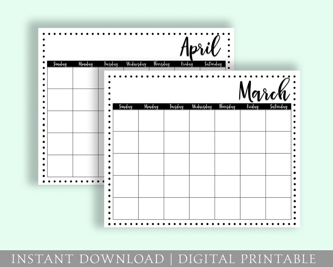 Calendar Monthly | Blank | Printable Digital Files | Desk Calendar Wall ...