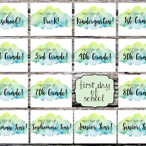 First Day of School Sign / Preschool to Senior Year / Watercolor / Last Day of School / 8x10 DIGITAL Printable JPEG Green / Set of 15 Grades