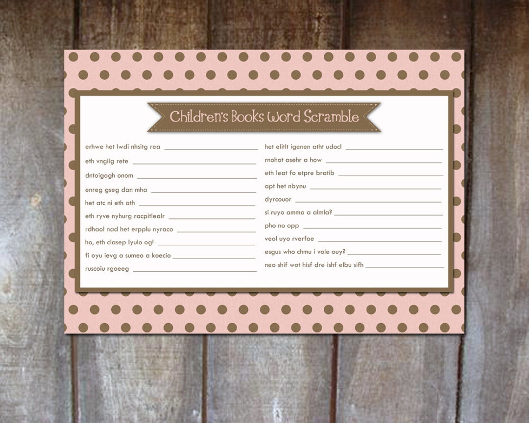 Children's Book Scramble - Baby Shower Game - Pink Brown Girl - DIGITAL ...