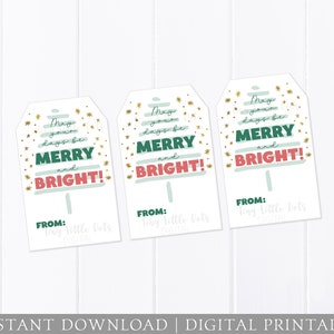 Etiqueta de presente de Natal, alegre e brilhante, presente de vizinho, impressão digital, presente inteligente, colega de trabalho, professor amigo, presente genérico fácil
