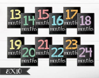Baby Monthly Chalkboard / Months 13 - 24 / Baby's Second Year / Printable Monthly Photo Prop / 8x10 DIGITAL Milestone Signs / Set of 12