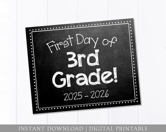 First Day of School Sign, 3rd Grade, Chalkboard, 1st Day Sign, Back to School Sign, Neutral, 8x10 DIGITAL Printable JPEG Instant Download
