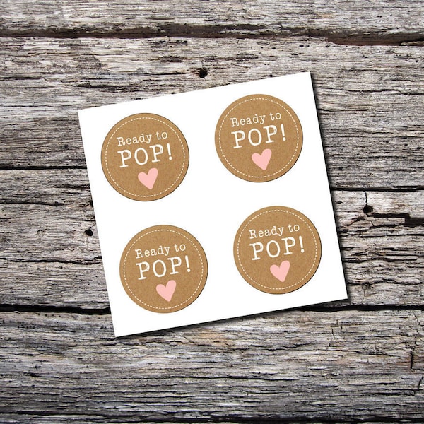 Ready To Pop - Baby Shower Party Favor - DIGITAL Sticker Printable - Kraft Brown Pink Heart Boy - Party Game - jpeg Print at Home DIY