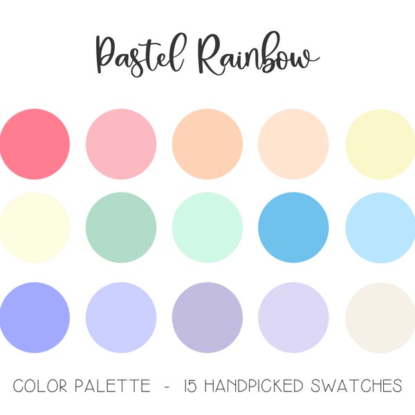 Pastel Color Palette, Rainbow, Pastel Shades, Procreate Swatches, Red Orange Yellow Blue, iPad App Palette, Hex Values, Pantone PMS Color