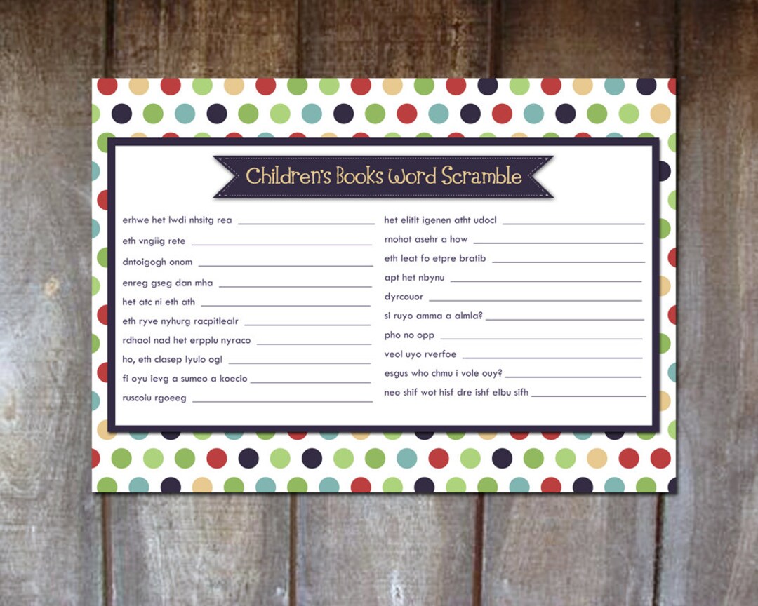 Children's Book Scramble - Baby Shower Game - Red Blue Green Neutral ...