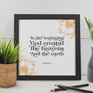 Genesis 1:1 Framed Canvas | Scripture Decor | Christian Wall Art | Bible Verse Wall Art