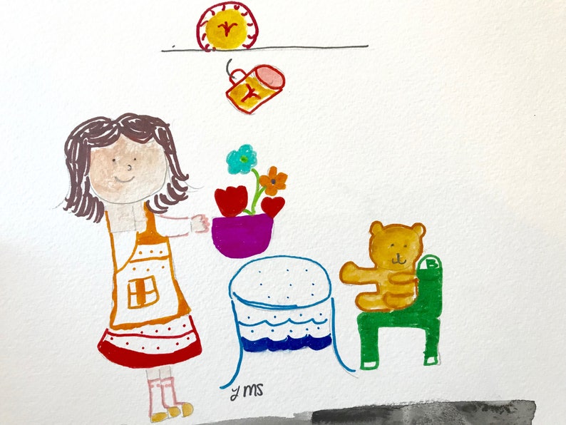 Decor Kitchen Girl Serves Flowers to Bear Girls Room,