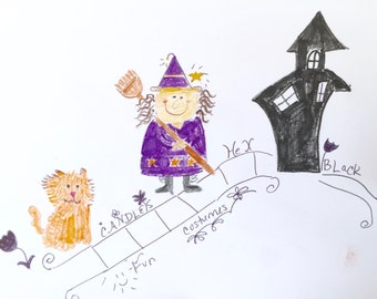 Witch, Orange Cat, Halloween, Spooky House, Word Filled Walkway, Lilymoonsigns,