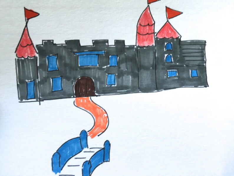 Castle Grey Orange Blue Lilymoonsigns Greeting Card,