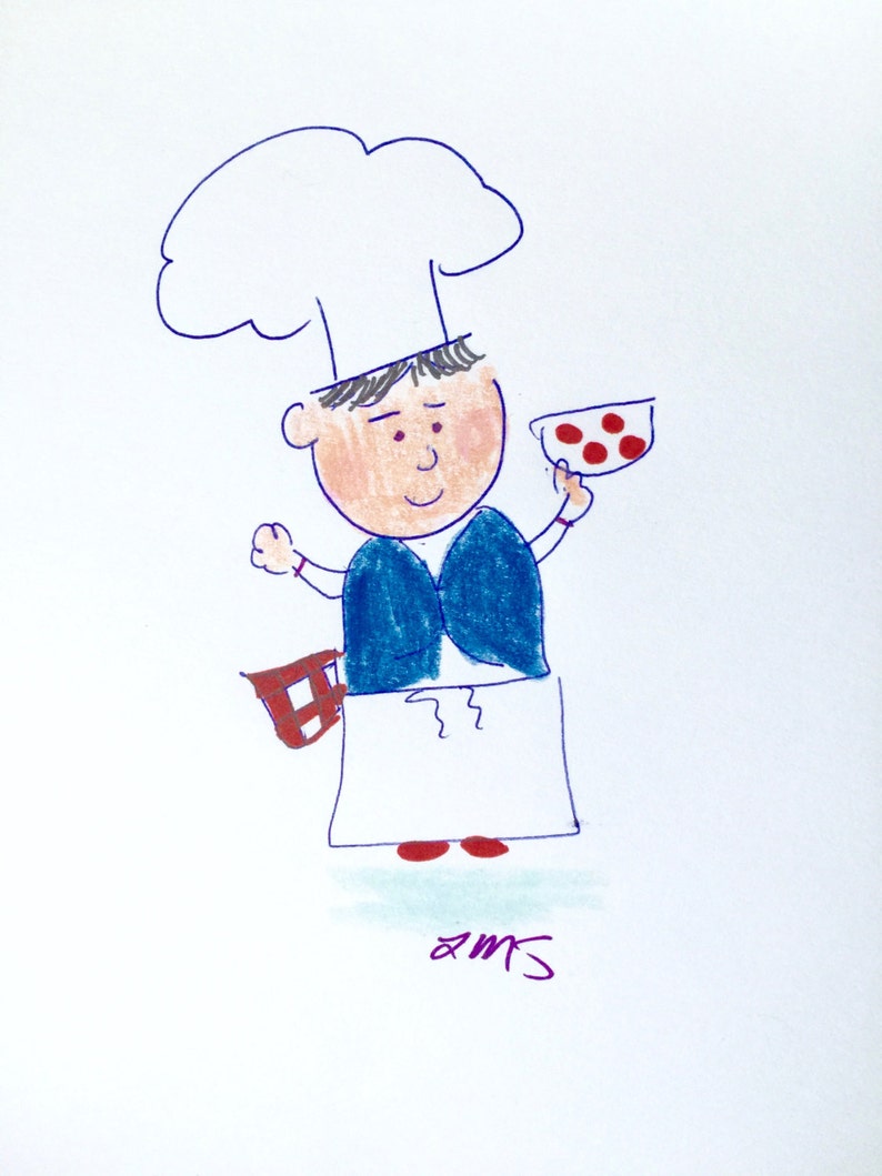 Happy Boy Chef Luigi Ready to ship Blank greeting card, Lilymoonsigns Art Decor Kitchen