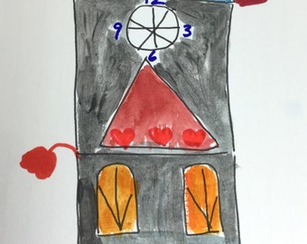 Grey Church, Hierophant, Oracle Card, Brown Door, Clock, Red strained glass, Lilymoonsigns,