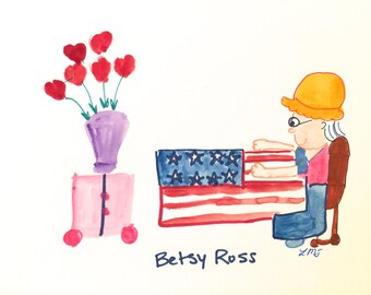 Betsy Ross, First USA Flag, Blank Greeting Card, Lilymoonsigns,
