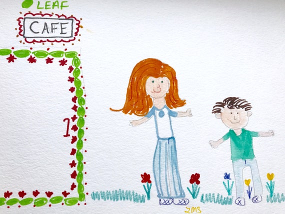 Mom And Son Go To Cafe Art Print Greeting Card Etsy