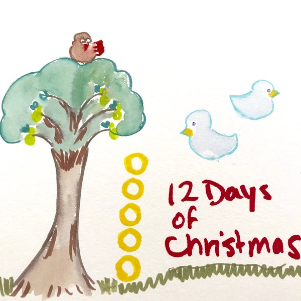 Ready to ship, Partridge in Pear Tree, 2, Turtledoves, 5 golden ring, Christmas Card, Lilymoonsigns,