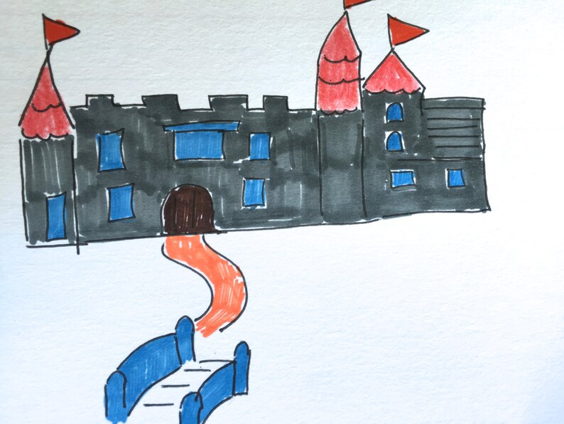 Castle Grey Orange Blue Lilymoonsigns Greeting Card,