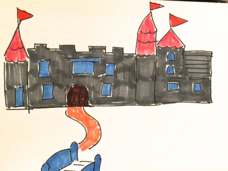Castle Grey Orange Blue Lilymoonsigns Greeting Card,