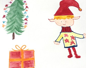 Elfo, Regalo di Natale, Carte, Stampa artistica, Lilymoonsigns,