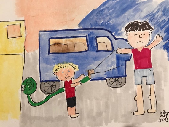Son Sprays Dad With Hose Funny Scene Carwash Day Etsy