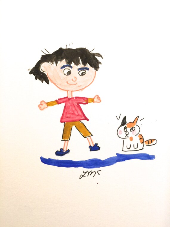 Hiro Cartoon Funny Art Kid Genius With Cat Chinese Kid - Etsy